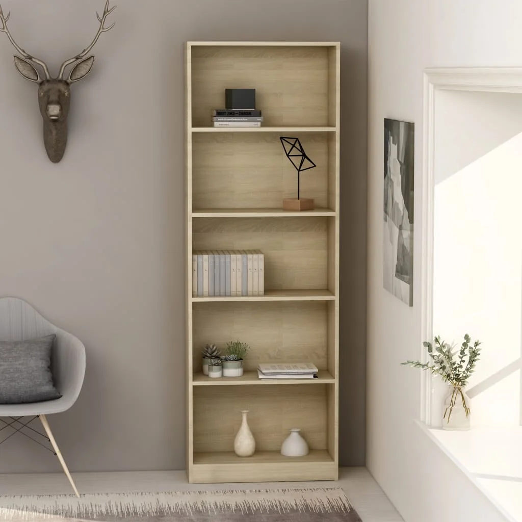 

5-Tier Book Cabinet Sonoma Oak 23.6"x9.4"x68.9" Engineered Wood Office Furniture