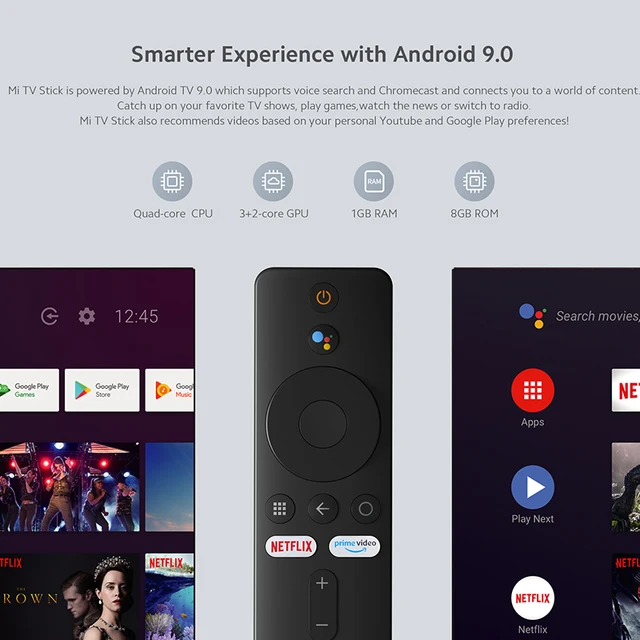 Global Version Xiaomi Mi TV Stick Android TV 9.0 HDR 1080P 1GB RAM 8GB ROM Portable Mini TV Dongle Wifi Google Assistant 4