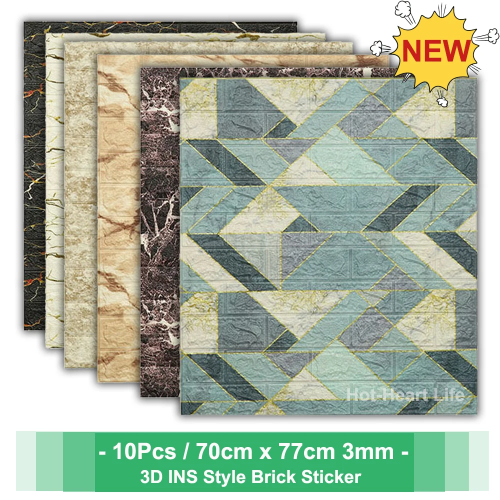 

10pcs 3D INS Style Brick Wall Sticker Pattern Stickers Self-Adhesive Oil-proof For Living Room Bedroom TV Background 70x77cm
