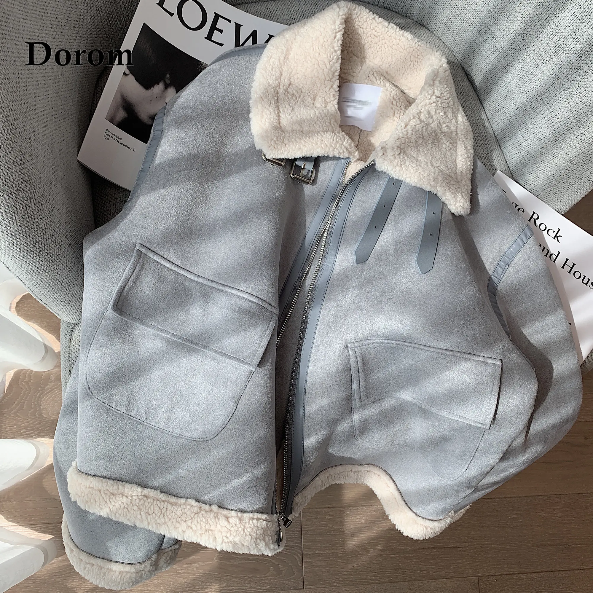 

Модная куртка из искусственной замши, овечьей шерсти, новинка в Корейском стиле, отложной воротник, свободное теплое флисовое пальто из иск...