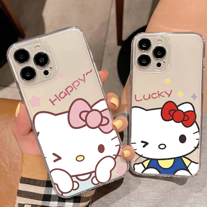

Fashion Hello Kitty Cartoon Phone Case For iPhone 13 12 11 6 6s 7 8 Plus X XR 11Pro XS Max Transparent Soft TPU Funda