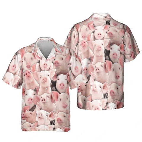 Jumeast 3D печать Милая свинья гавайская рубашка на пуговицах для мужчин Пальма пляжные футболки женская блузка уличная одежда Эстетическая одежда