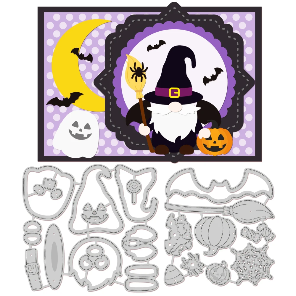 

2Pcs Halloween Cutting Dies Metal Gnome Pumpkin Bat Embossing Stencils Die Cuts for DIY Scrapbook Paper Card Making Craft Decor