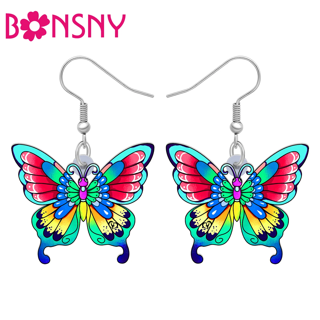 

BONSNY Acrylic Multicolor Butterfly Earrings Insect Dangle Drop Jewelry For Women Girls Spring Fashion Gift Decoration