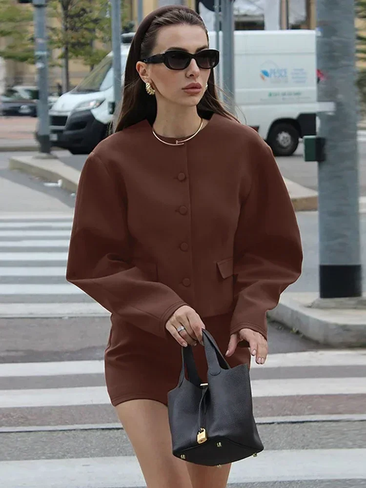 Модный кардиган юбка комплект из двух предметов женский топ на пуговицах с