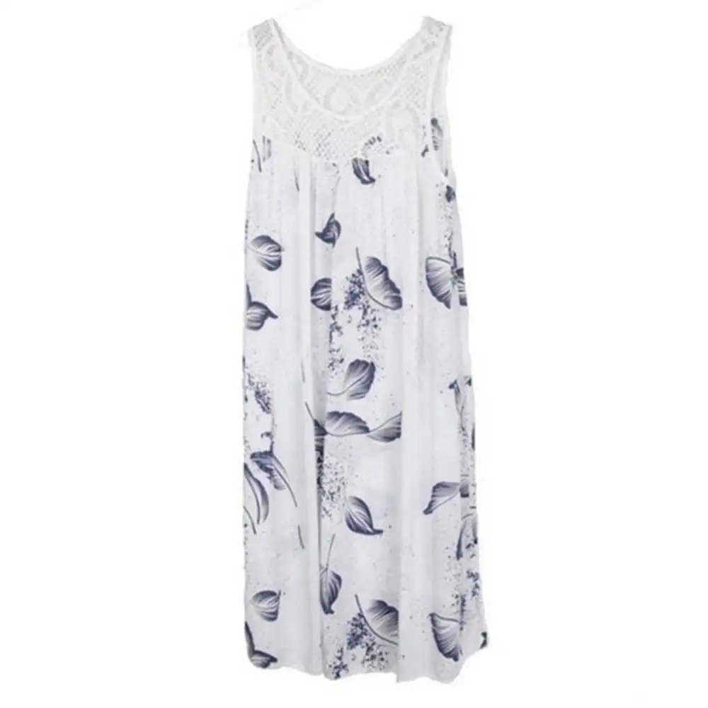 

Plus Size Floral Printed Lace Stitching O-Neck Sleeveless Women Summer Loose Tank Dress