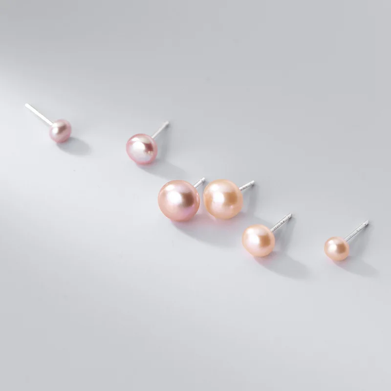 

925 Sterling Silver Earrings 3-8mm Natural Freshwater Small Pearl Studs Women Fashion Jewelry