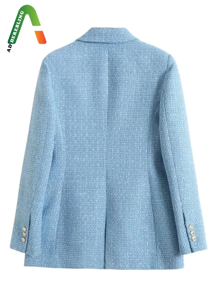 Женские повседневные куртки Adherebling весенние синие твидовые пиджаки с длинным