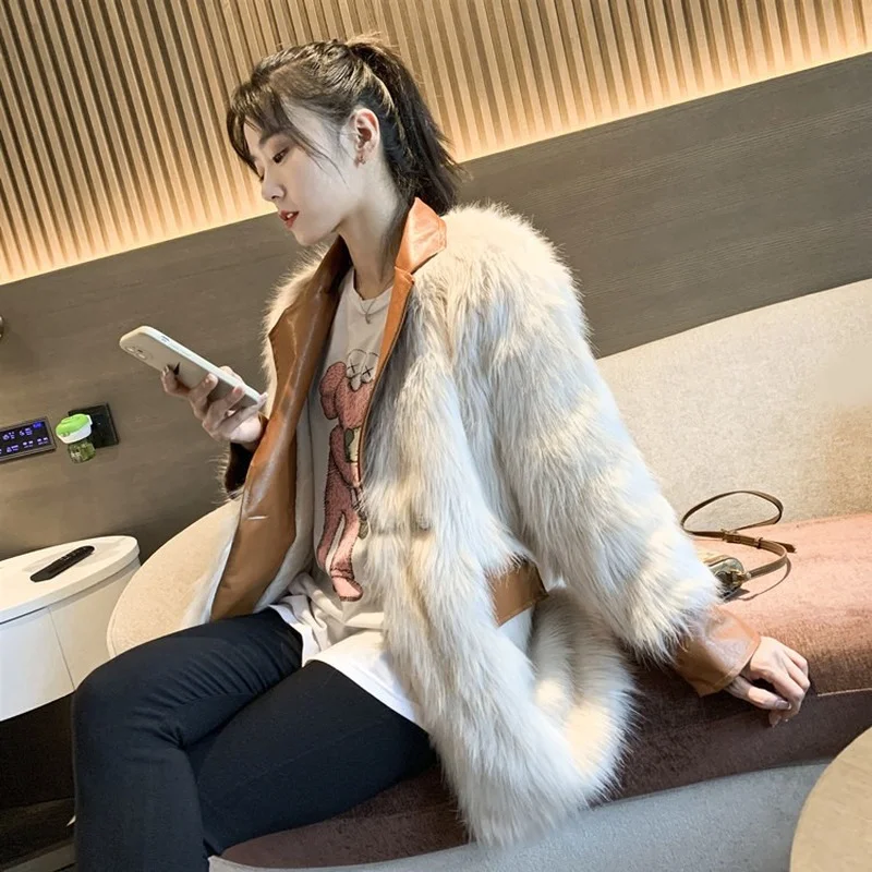 

Autumn/Winter Imitation Fox Fur Ladies Coat Mid Length Ladies Fur Coat Winter Warm Coat