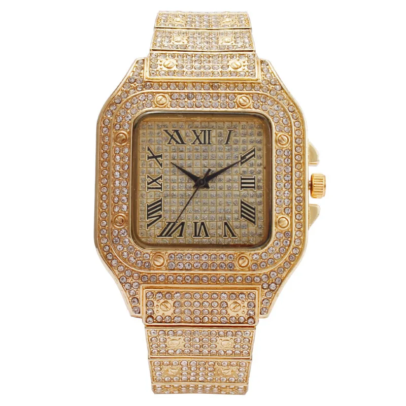 

Fashion diamond-encrusted watch women's quartz watch alloy Roman scale square women's watch