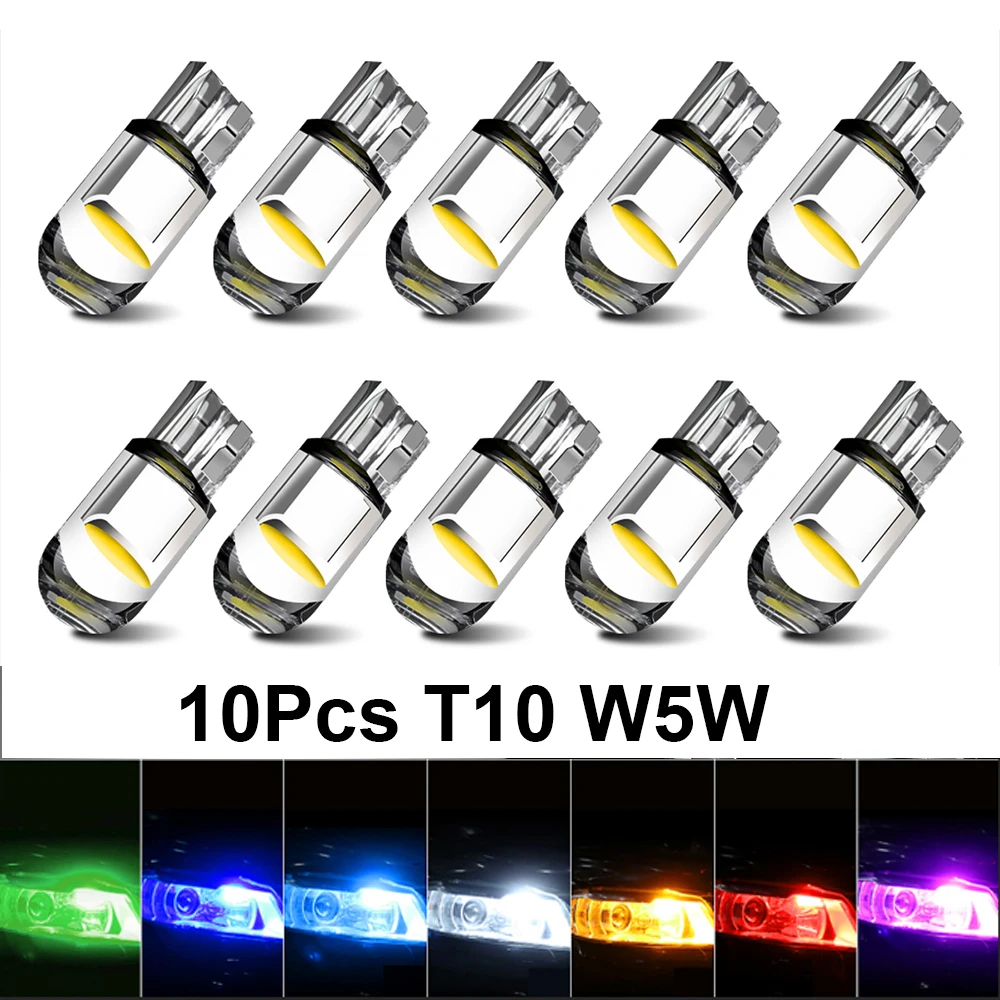 

Car LED T10 W5W Canbus Glass COB 6000k Reading Dome Lamp Marker Wedge License PlateLight Bulb 168 194 192 DC 12V White Blue Red