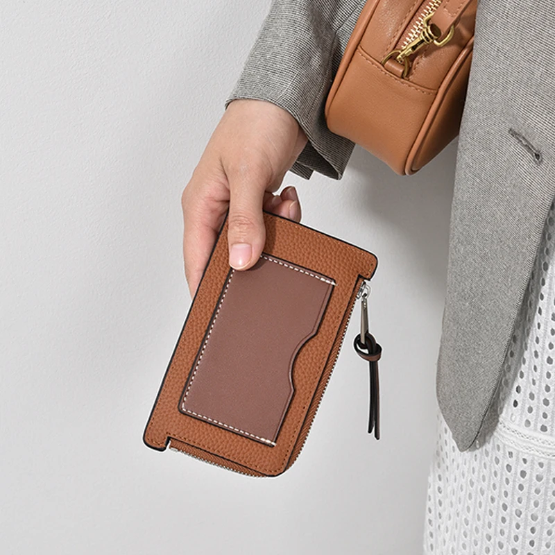 Women's Fashion Classic Ultrathin Small Credit Card Bag Multi slot Zipper Litchi Pattern Two Colors Short Portable Zero Wallet