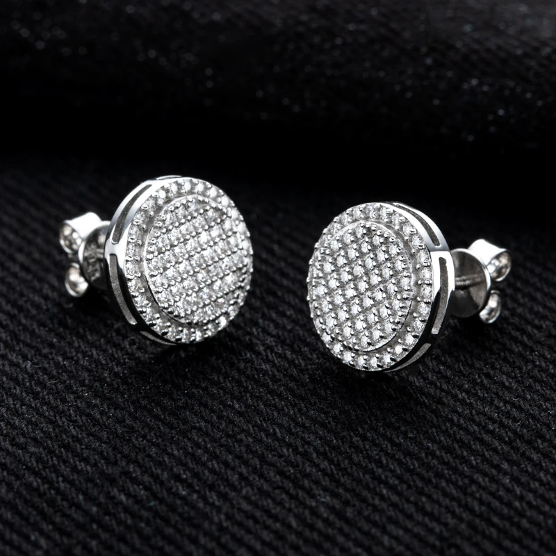 Фото MossanRappr 0,7 карата Муассанит Bling круглые серьги-гвоздики из стерлингового серебра 925 пробы модные ювелирные изделия в стиле хип-хоп подарки для женщин и мужчин №5