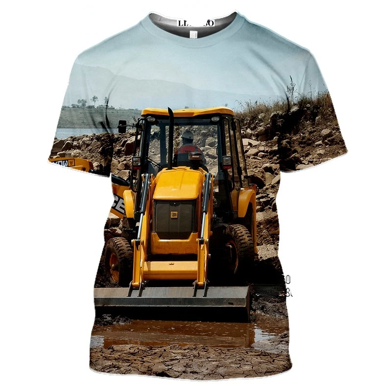 

3D Printed T-shirt Bulldozer Tractor Casual Hip Hop Trend Harajuku Round Neck High Quality Quick Drying Short Sleeve Top