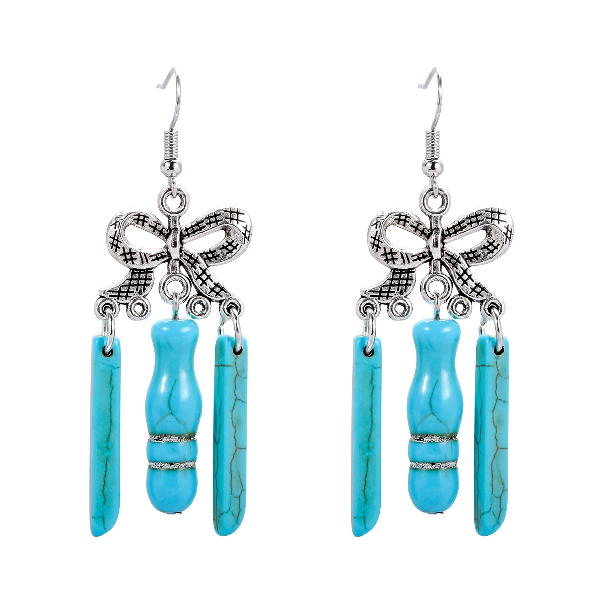 

Vintage Indian Natural Stone Turquoise Long Drop Earrings High Quality Ethnic Style Banquet Party Jewelry for Woman Accessories