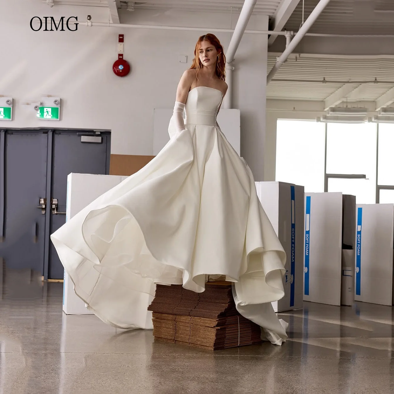 OIMG Элегантное свадебное платье трапециевидной формы цвета слоновой кости платья