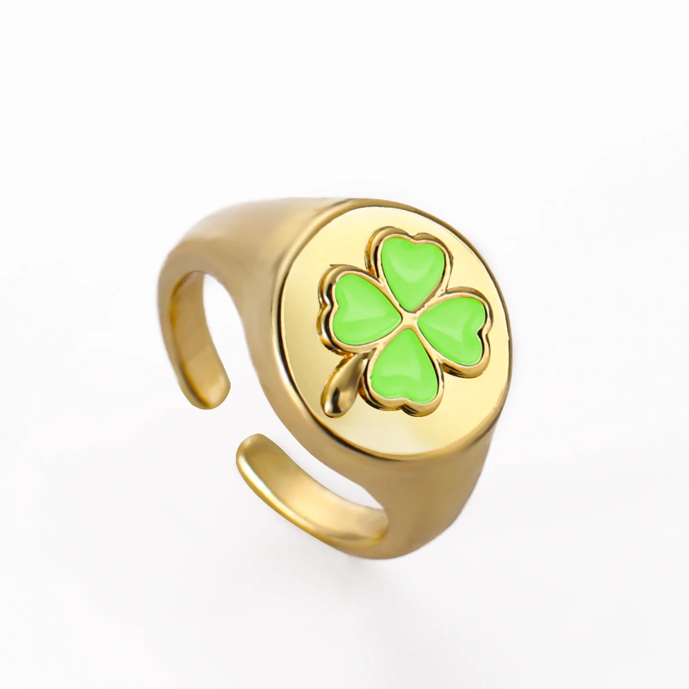 Женское Открытое кольцо с эмалью разноцветное позолоченное регулируемое