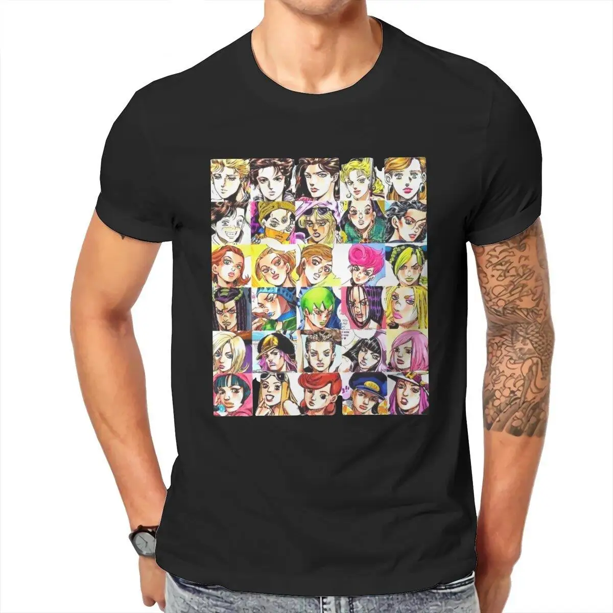 Jojos Bizarre Adventure Collage Men's T Shirts Anime Jolyne Ermes Tee Shirt Short Sleeve T-Shirts Cotton New Arrival Clothes