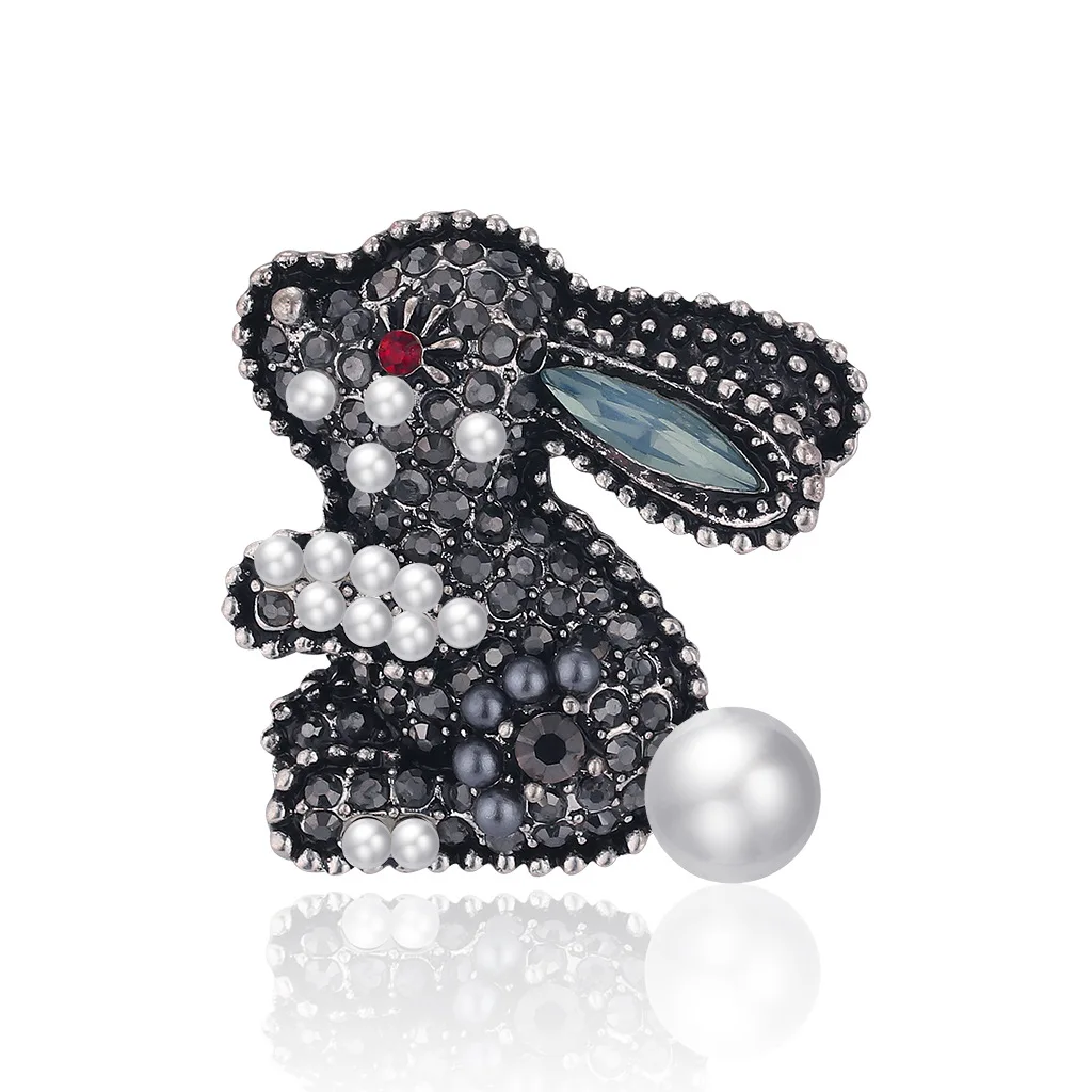 

TULX Exquisite Cute Rhinestone Rabbit Brooches For Women Vintage Bunny Animal Office Casual Brooch Pins Gifts