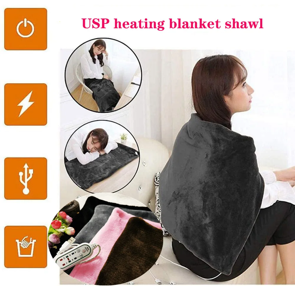 USB Electric Blanket Heating Warm Shawl Plush Three Speed Temperature Adjustment Washable Winter Warm Pad Flannel Heating Pillow