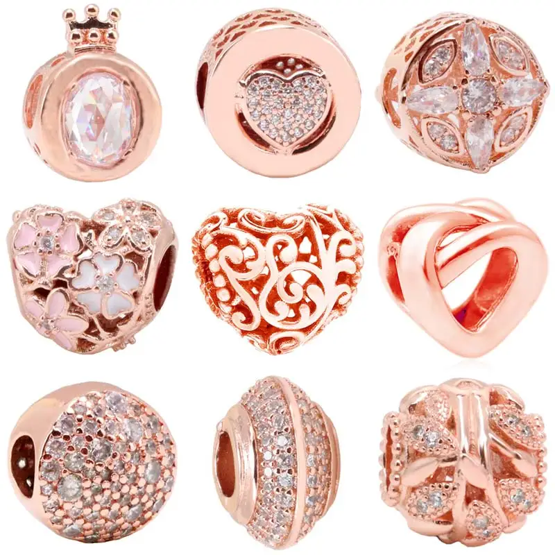 

Original Rose Sparkling Poetic Blooms Heart Family Tree Beads Fit Europe 925 Sterling Silver Charm Bracelet Diy Jewelry