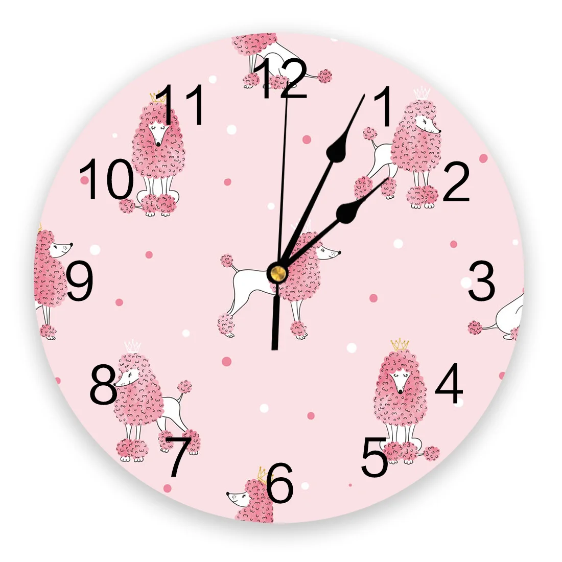 

Милые круглые Настенные часы с изображением животных, розовых собак, пуделей, акриловые подвесные бесшумные часы, украшение для гостиной и офиса