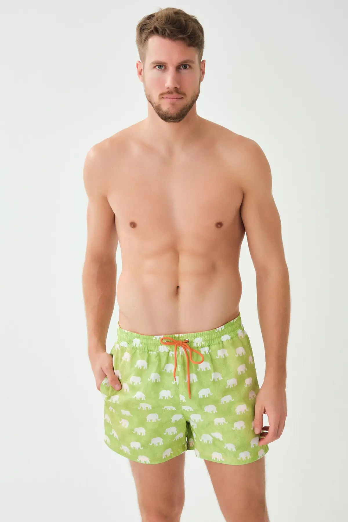 

Men's Surf Shorts Swim Shortsicron Green Elephant Pattern Short Shorts