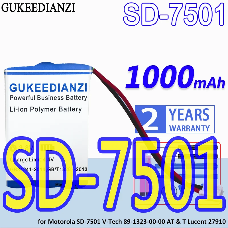 

SD-7501 1000mAh GUKEEDIANZI High Capacity Battery for Motorola SD-7501 V-Tech 89-1323-00-00 AT & T Lucent 27910 Bateria + Tools