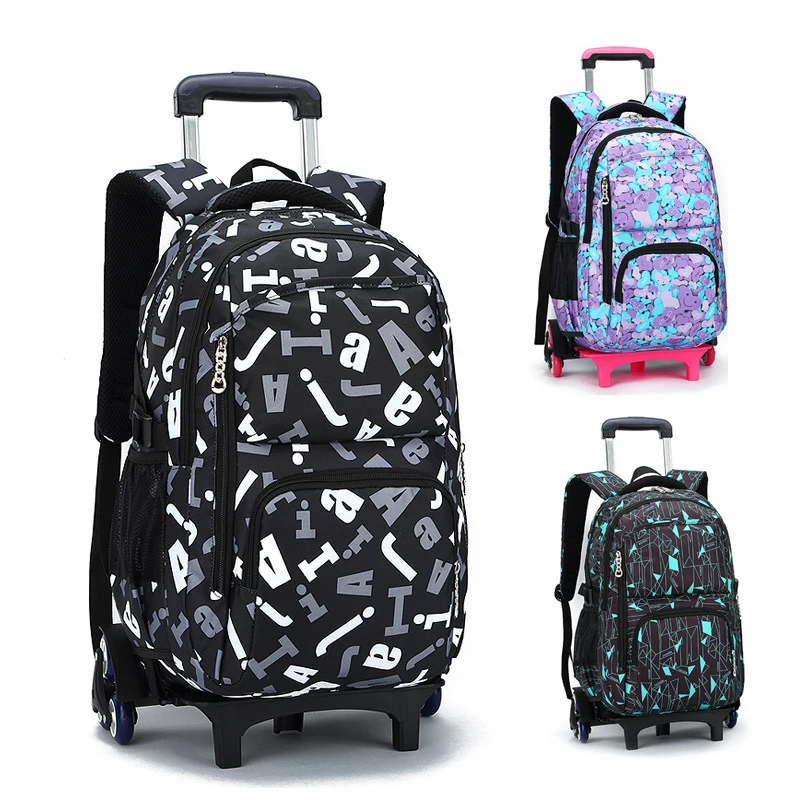 Kids boys girls Trolley Schoolbag Luggage Backpack Latest Removable Children School Bags 2/6 Wheels Stairs Trolley bag travel