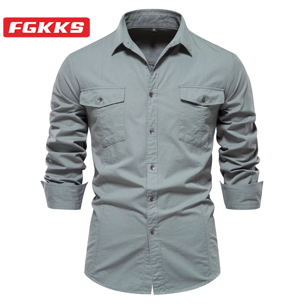 

FGKKS 2023 Outdoor Casual Shirt For Men Solid Color Breathable Quick Drying Top High Quality Design Streetwear Shirt For Men