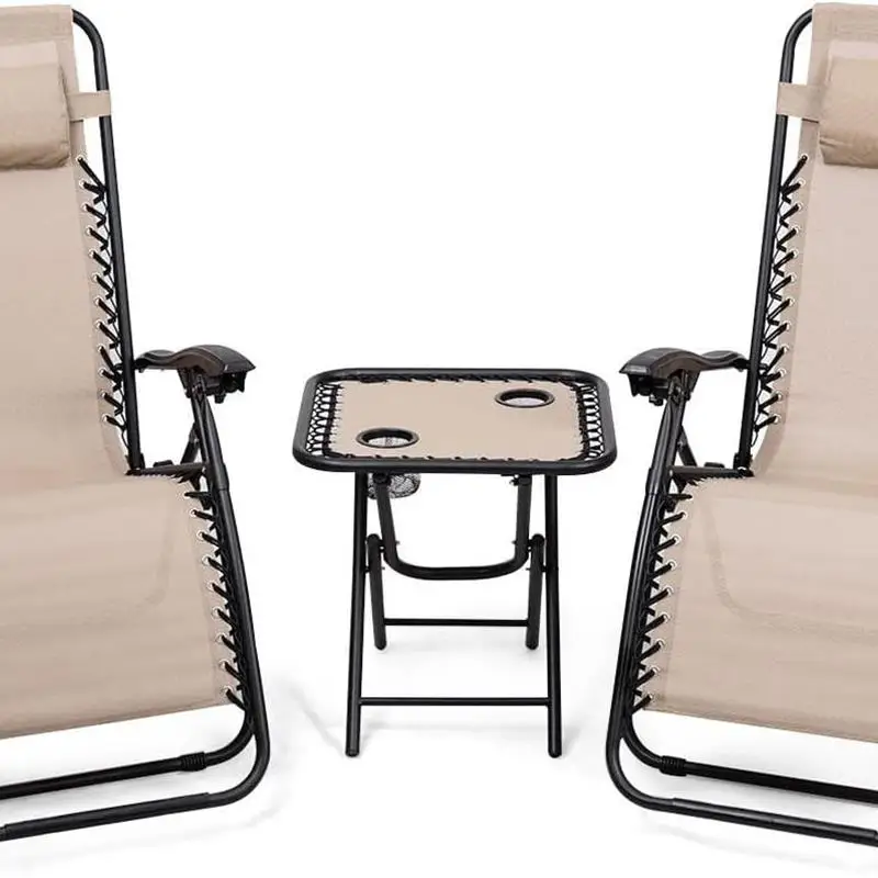 

Wfs Chaise Lounges Set,Reclining,Lounge Chairs,Pillows,Table,Portable,Folding,3PC,Outdoor (Beige)