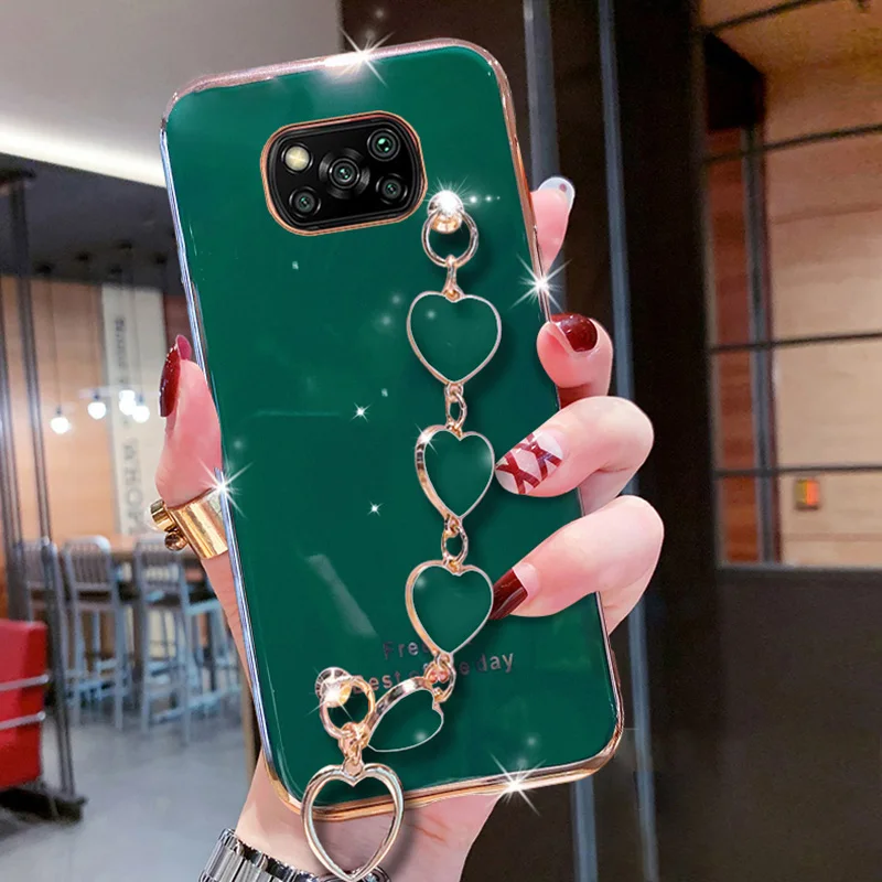 For Mi POCO X3Pro Case Luxury Electroplated Heart Bracelet Holder Cases For Xiaomi 11Lite 10T 11T POCO X4Pro M4Pro Redmi Note11