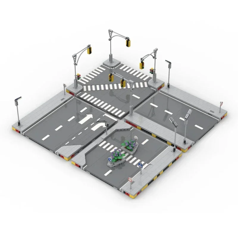 Модель City Street View Moc Building Bricks Городская дорожная система Технология Модульные