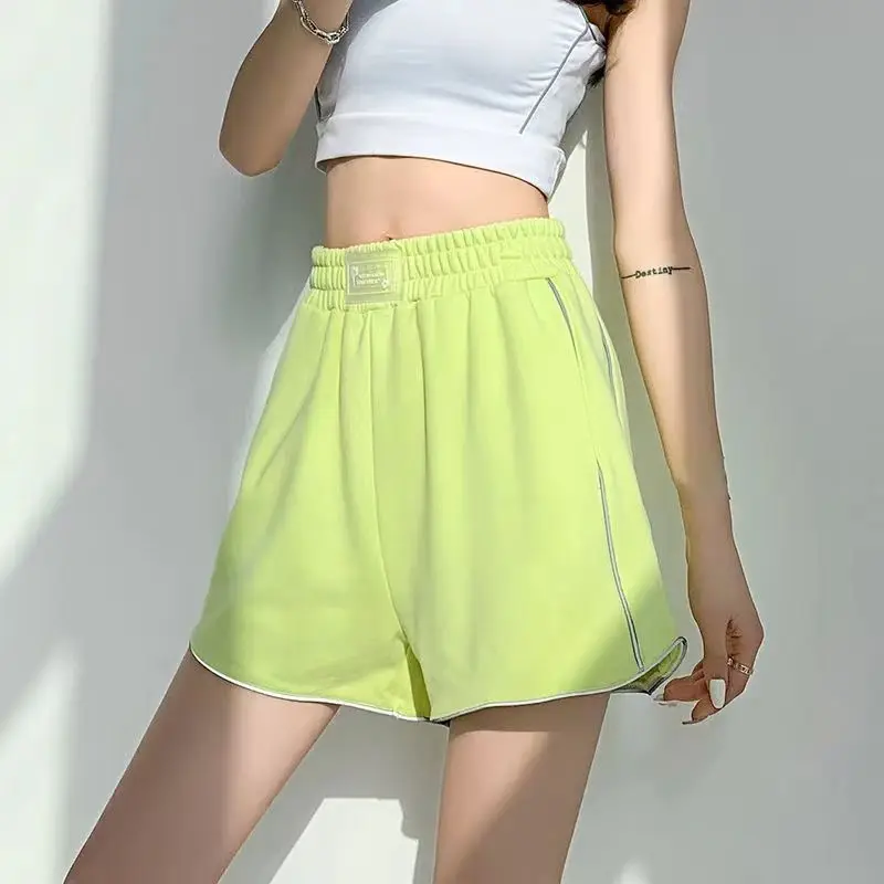 Fluorescent Green Women's Shorts Summer Style Thin Loose External Penetration Movement Leisure High-waisted Hot Pants Broad Leg