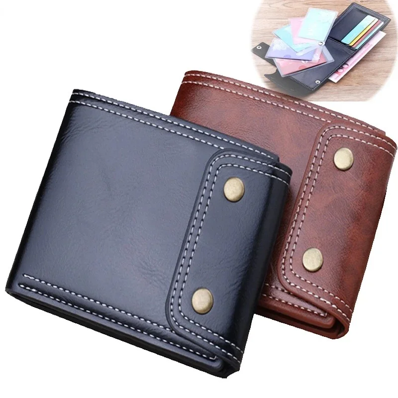 

leather Wallet Men's Double Hasp Short Wax Oil Skin Leather Multi Function Large Capacity Buckle Clip Driver's License Case