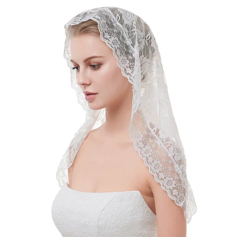 

White Black Veil Bridal Mantillas Chapel Veils Muslim Veil Head Covering Lace Catholic Veil Mantilla Welon Slubny