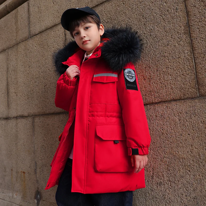 

Детская куртка на белом утином пуху с меховым воротником и капюшоном, y665