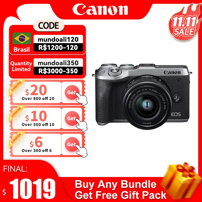 

【11.11SALE】Canon EOS M6 Mark II APS-C Mirrorless Camera Digital Camera With EF-M 15-45 Lens Professional Photography