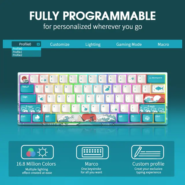 M61 Wireless Mechanical Keyboard 61 Keys 2.4G Rechargeable RGB Backlit Gaming Keyboard 60% Coral Sea Gateron Switch for PC 4