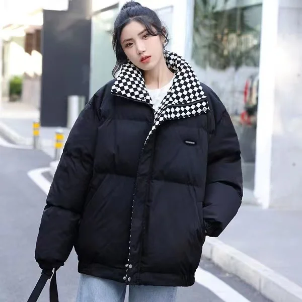 2022 Winter Down Cotton Jacket Men Zipper Loose Padded Coat Female Solid Thickening Warm Puffer Parkas Jackets Black White