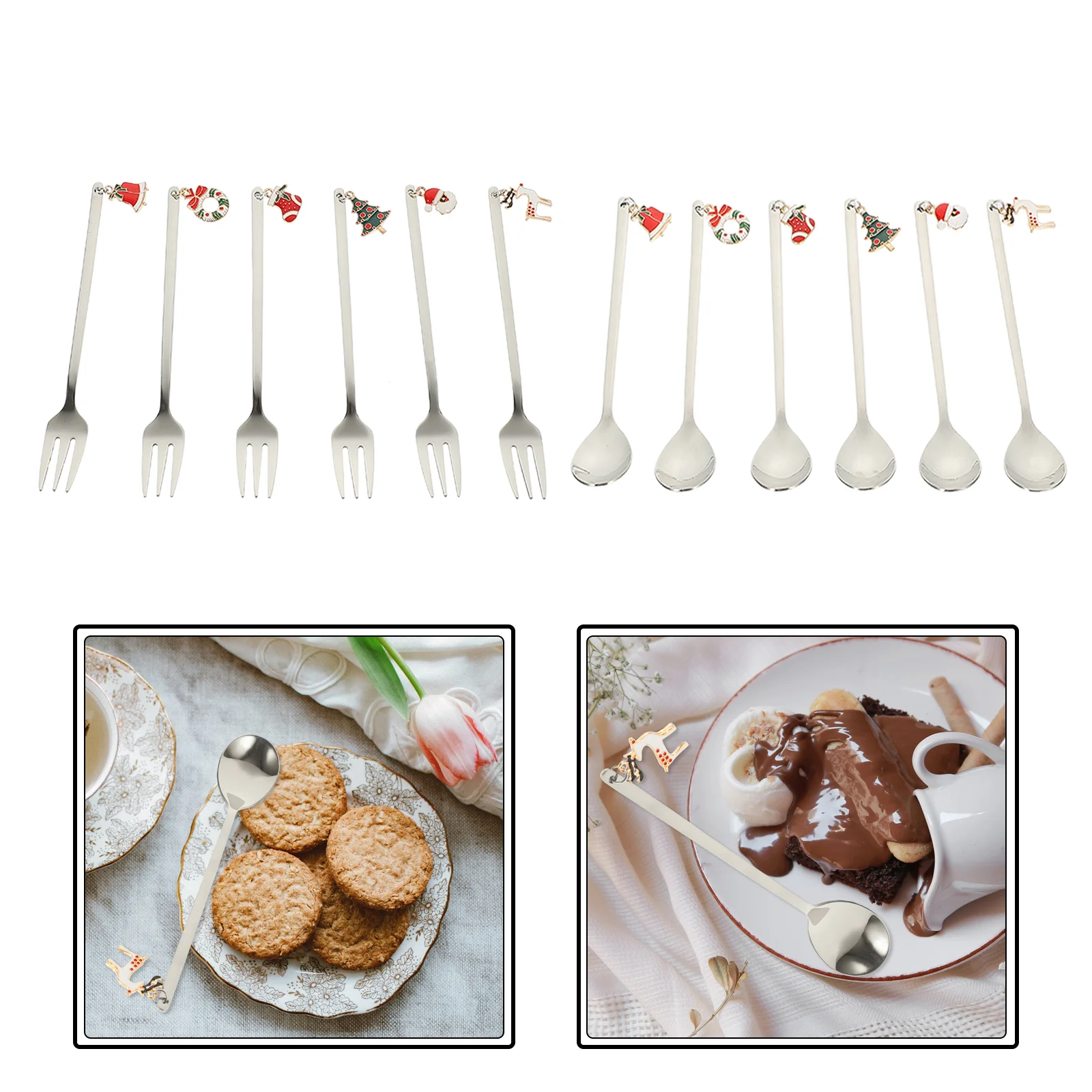 

Christmas Cutlery Set Themed Tableware Fork Spoon Coffee Stir Spoons Elements Forks Eating Silverware Mix Kit Party Tea