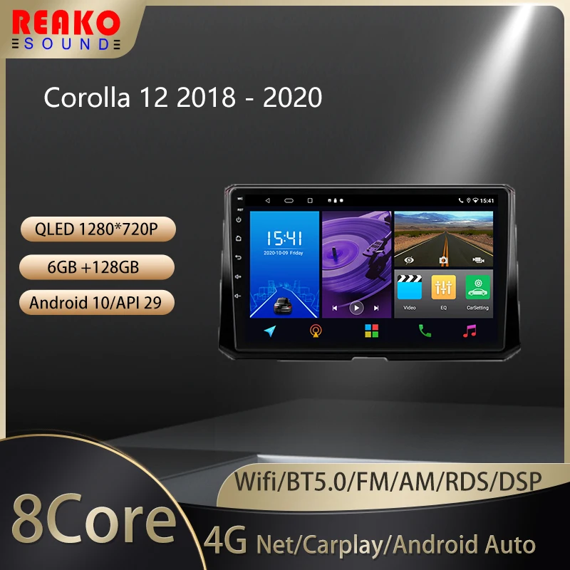 

Автомобильный радиоприемник 2 Din реакosound для Toyota Corolla 12 2018-2020, с голосовым ИИ мультимедийным видеоплеером, GPS-навигацией, Android