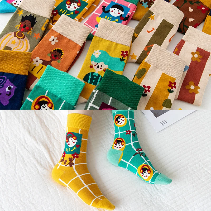 

Cotton socks men and women the same long tube AB socks cartoon trend personality long tube men and women AB socks