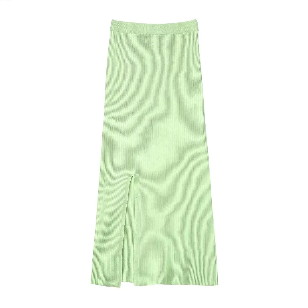 

2022 Women Fashion Midi Asymmetric Knitting Skirt Vintage High Waist Female The A-line Skirts Mujer