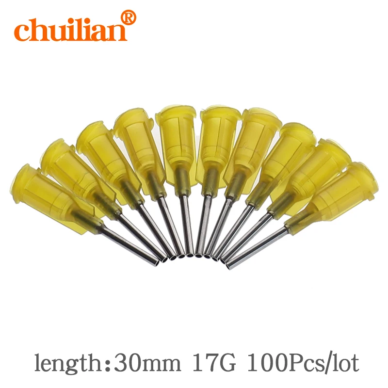 

100 шт./лот 17 г, длина 30 мм, прецизионные Пассивированные S.S. Дозировочный наконечник с PP Safetylok hub, иглы для дозатора клея