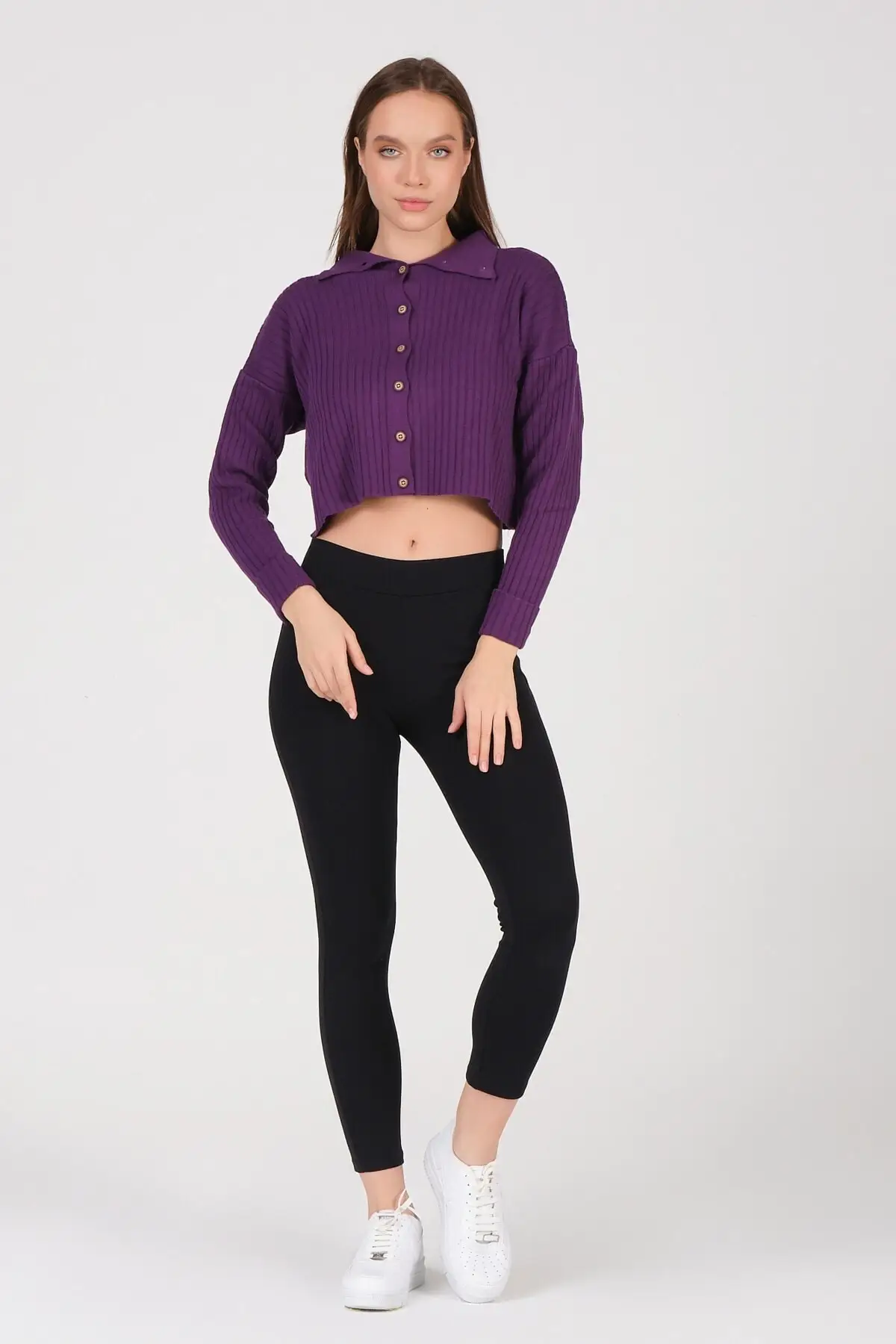 

Women's Cardigan Purple Double Collar Buttoned Casual Knitted Quality Fashion Cardigan Sweaters Loose Sweater Sweater Jumper