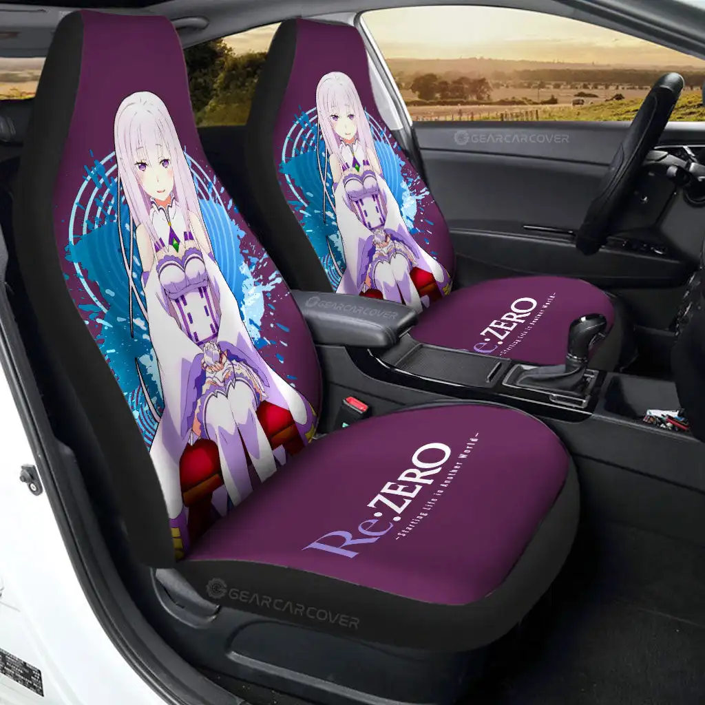 

Anime Sexy Girl Emilia Car Seat Covers Re:Zero Anime Car Accessories,2 PCS Universal Front Seat Protective Cover