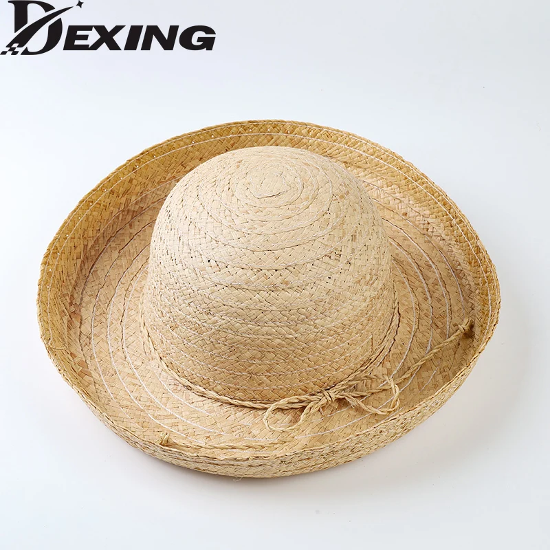 

Novel Natural Raffia Sun Hats for Womem Wide Brim Straps Straw Sun Hats Uv 50+ Travel Beach Hats Fisherman's Hat