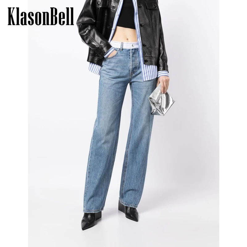 

10.13 KlasonBell Vintage Casual Letter Print Contrast Color Washed Straight Jeans Women