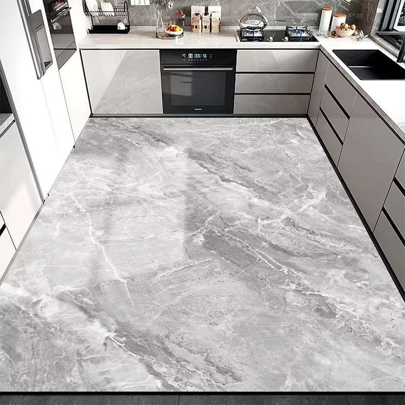 

Pvc Kitchen Carpet Marble Floor Mat Non-slip Waterproof Leather Rug Home Decoration Gray Big Size Custom Rugs Alfombra Cocina